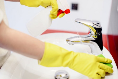 Eco-friendly cleaning products being used in office