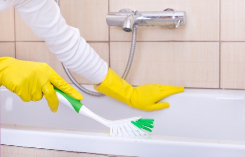 Cleaning supplies including baking soda and vinegar