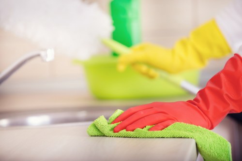 Professional cleaning team at work in an office